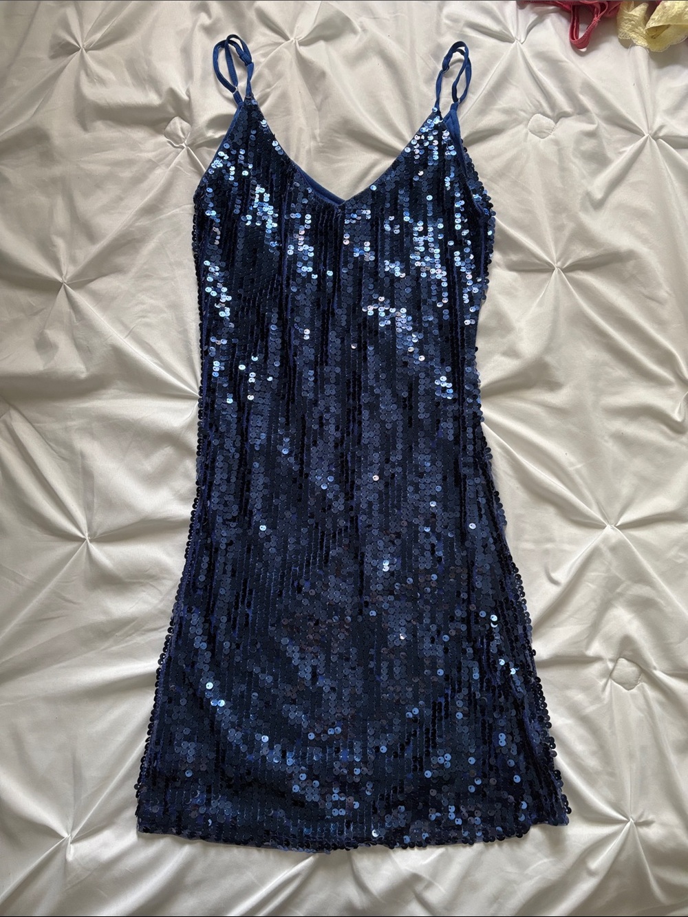 Navy Sequin Slip Dress with Spaghetti Straps